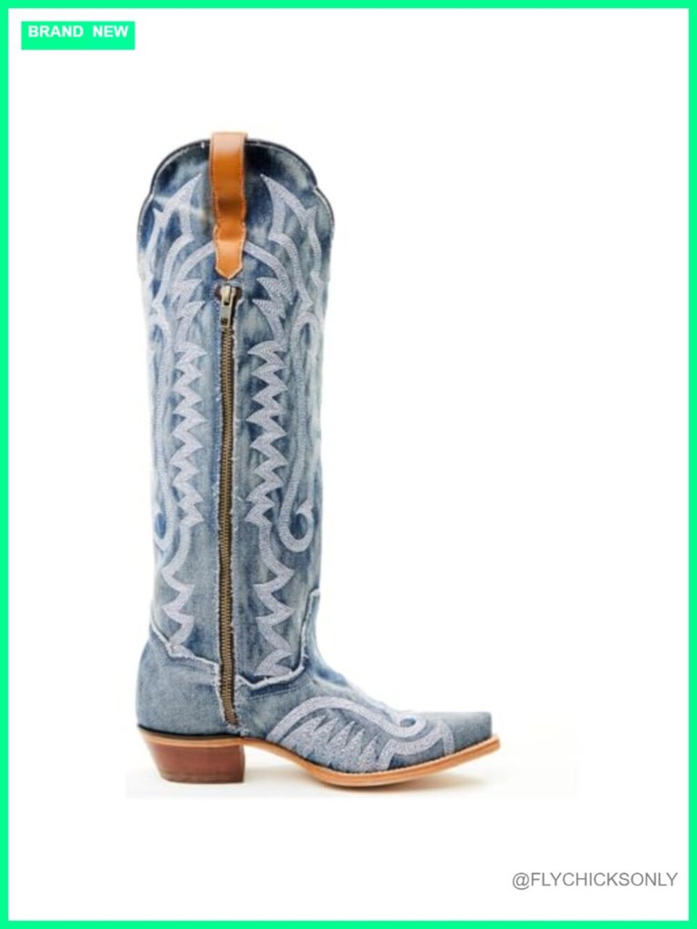 Western Cowgirl Boots Mid Calf Low Heel Pointed Toe Zip Up - Picture 5 of 6